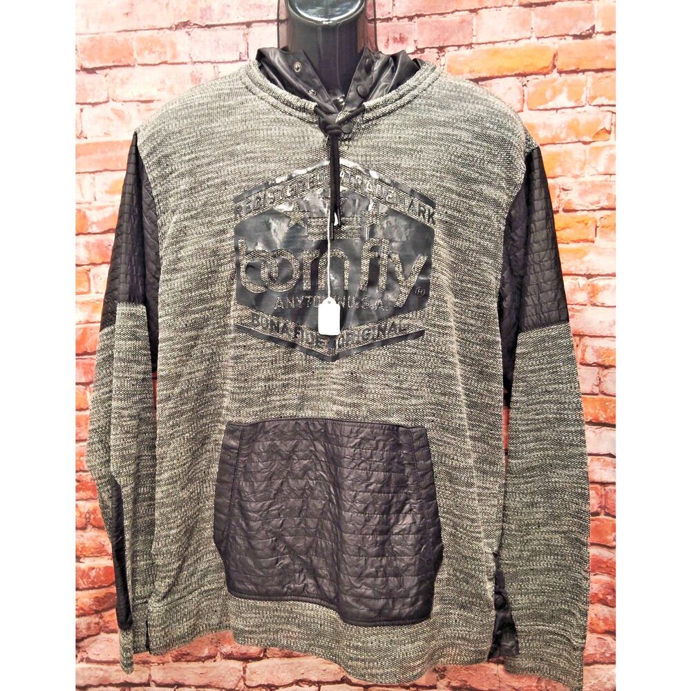 Born Fly Hoodie Men Size 2X Gray Textured Long Sleeve Kangaroo Pocket Drawstring